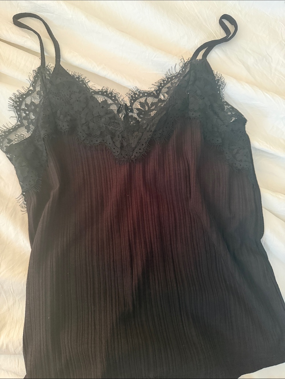 Black Lace-Trim Pleated Cami Top